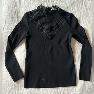 Sandro Paris Black Lace Insert Turtleneck